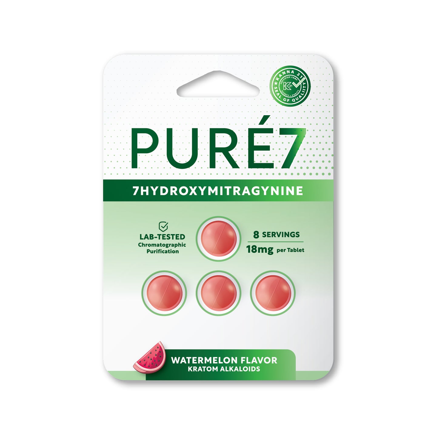 Puré7 Kratom Tablets - 18mg 4 Tablet Pack - 8 servings