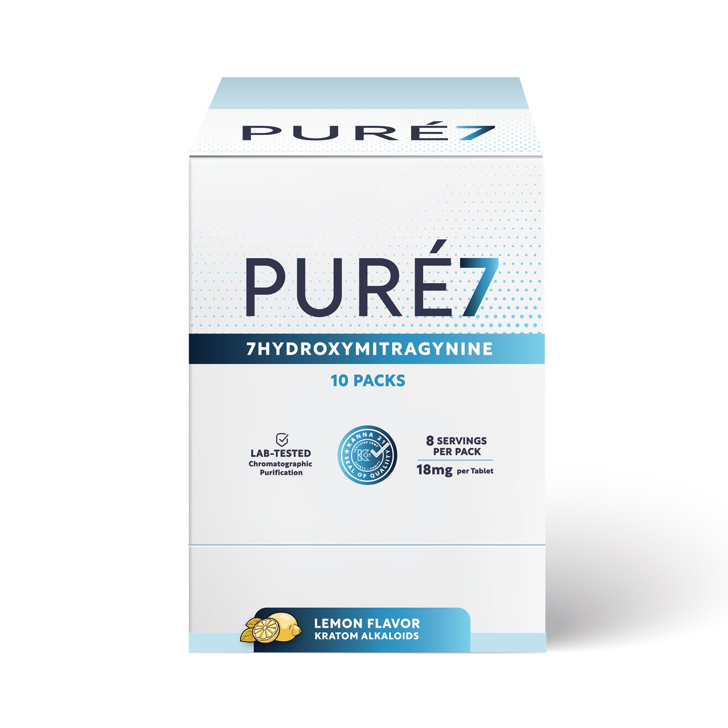 Puré7 Kratom Tablets - 18mg 4 Tablet Packs - 10 Packs, 80 Servings