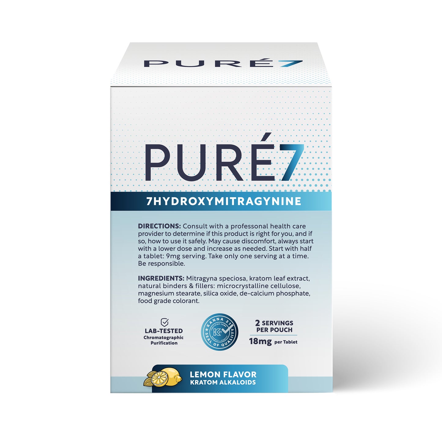 Puré7 Kratom Tablets - 18mg 1 Tablet Pouches - 50 Pouches, 100 Servings