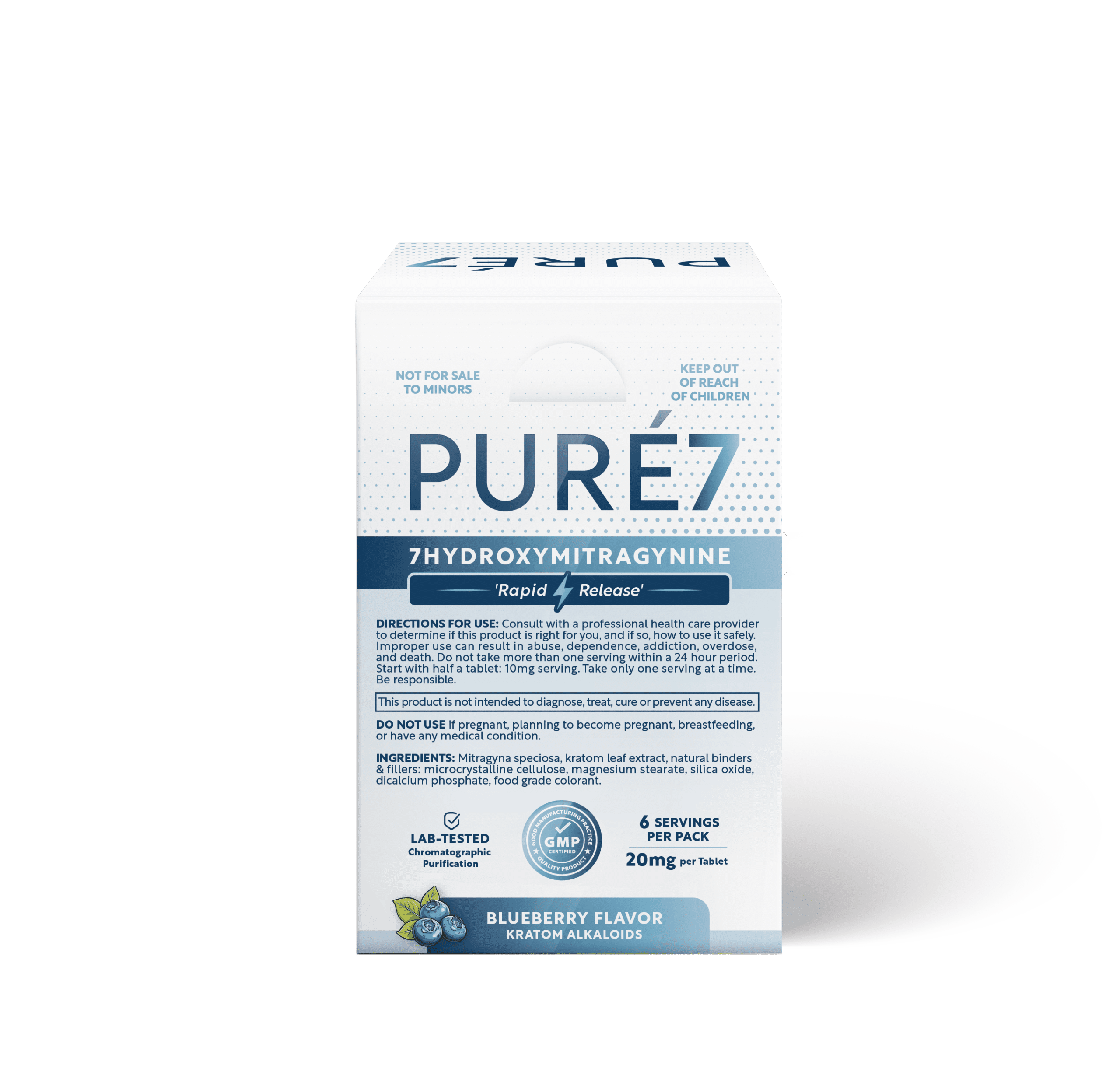 Display Front 3ct Blister Cards Pure 7OH Tablets - Blueberry