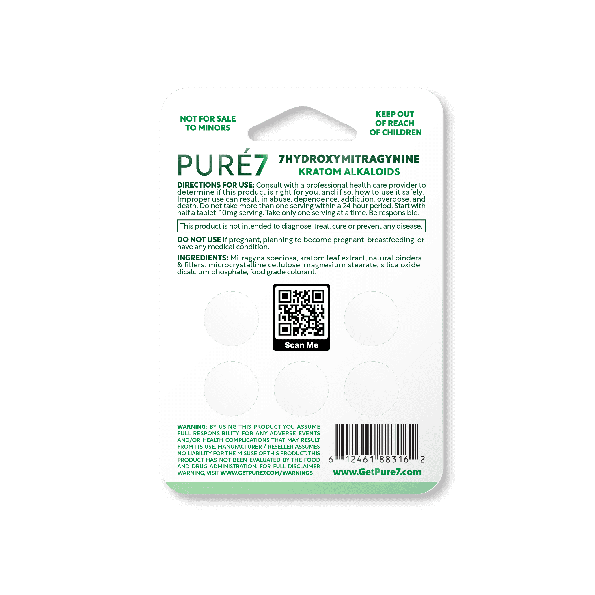5 Count Blister Pack - Watermelon Pure 7OH Tablets (Back)