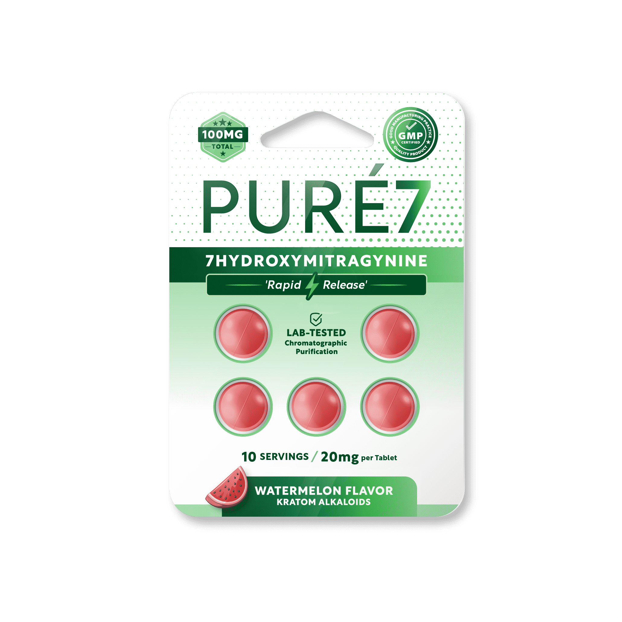 5 Count Blister Pack - Watermelon Pure 7OH Tablets