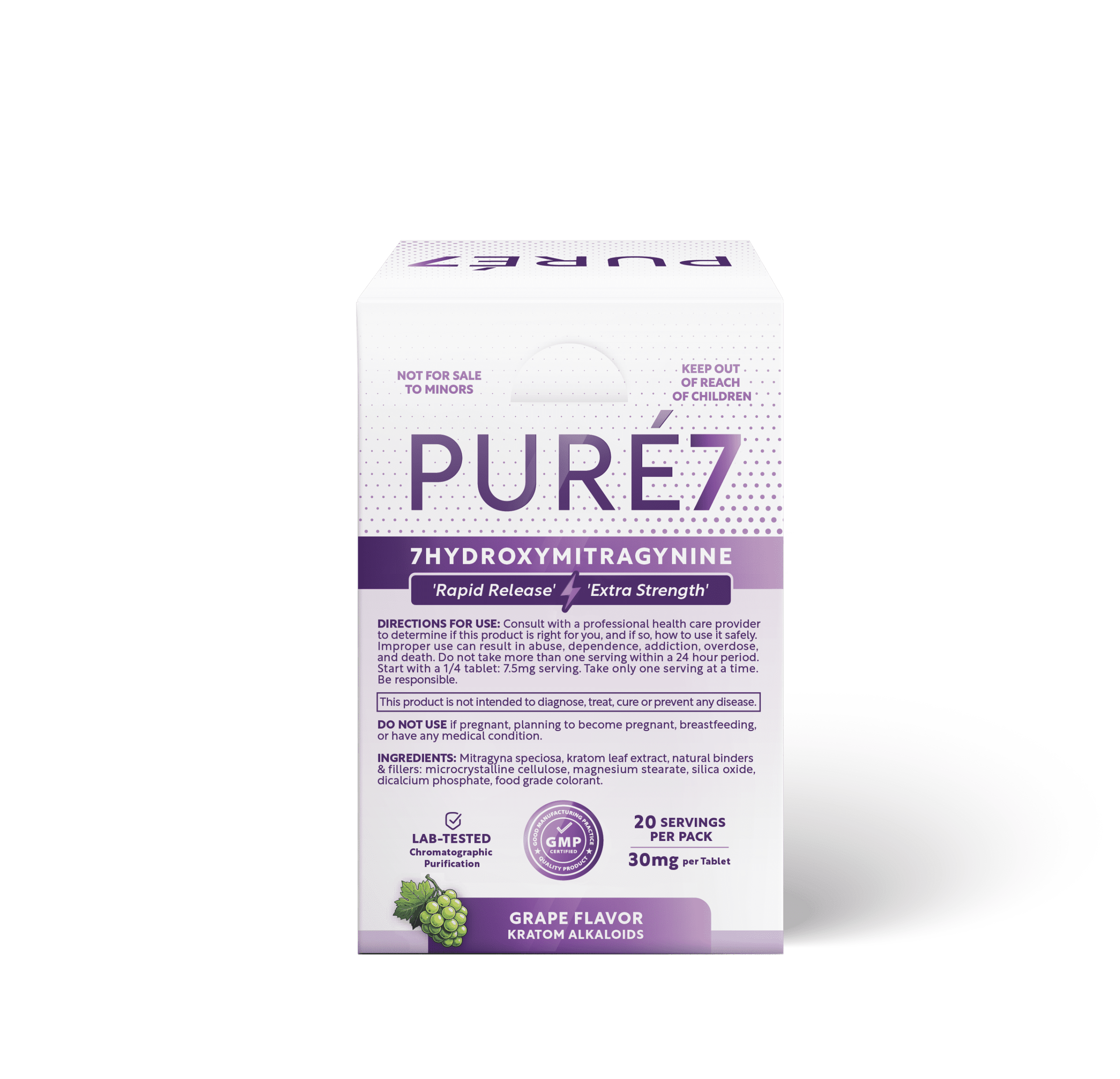 Grape 5 ct Pure 7OH Tablets Blister Pack - Display (Back)