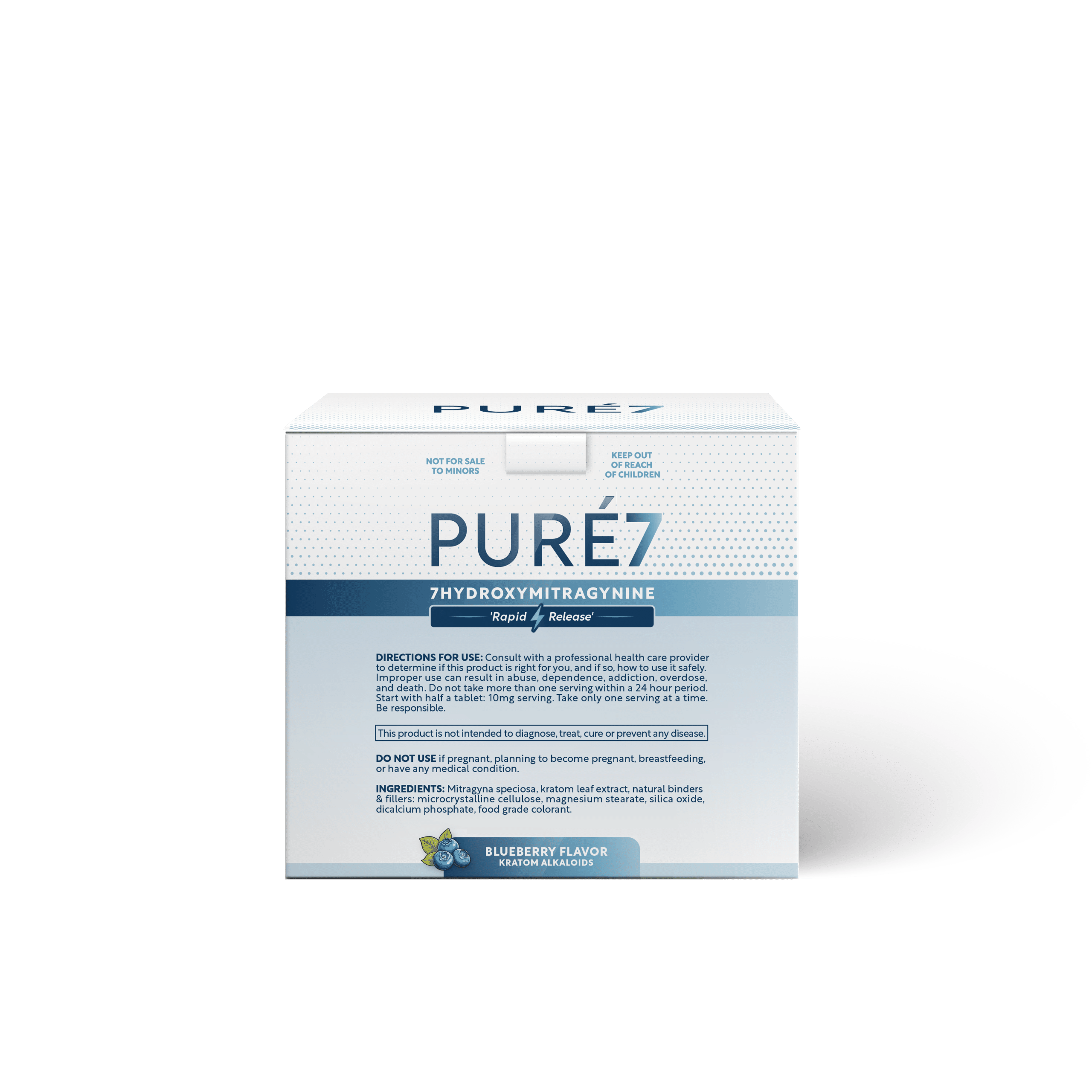 Blueberry 50 ct Display Back Panel 20mg Pure 7OH Tablets