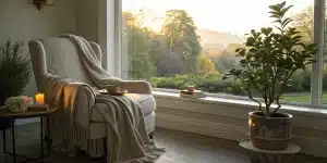 A cozy reading nook for relaxing with the mood-enhancing effects of 30mg 7OH tablets.